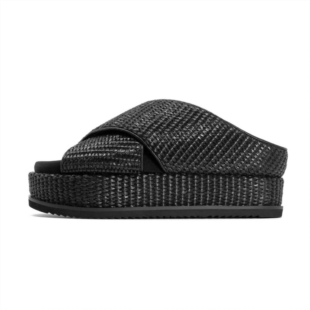 NEW ROAM women's cross stack raffia sandals in black